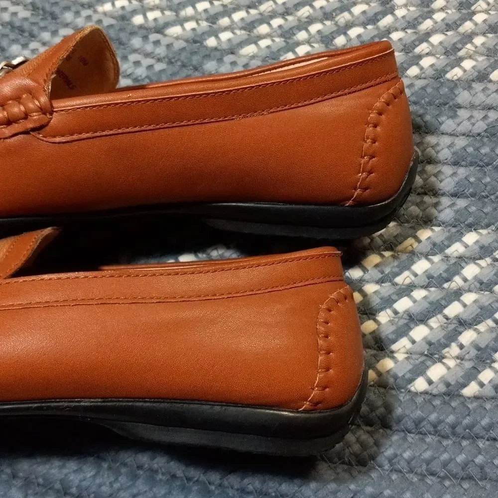 Stacy Adams CYGNET MOC TOE BIT Tan leather mens 10 dress shoe loafer hand stitch - Picture 7 of 16